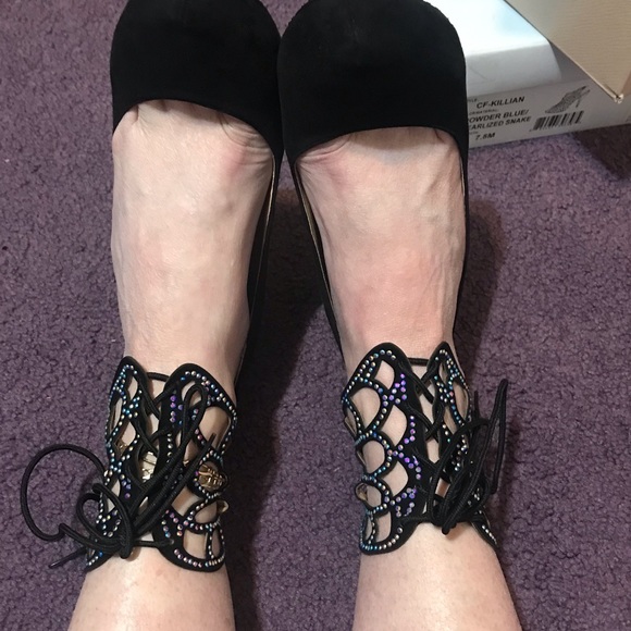 Theme rhinestone zip back suede black pump NWT - Picture 3 of 14